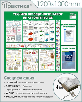 С32 Стенд техника безопасности при строительстве (1200х1000 мм, пластик ПВХ 3 мм, алюминиевый багет серебряного цвета) - Стенды - Тематические стенды - ohrana.inoy.org